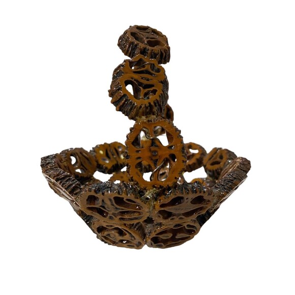 Sliced Black Walnut Basket w/Handle Folk Art Mini Small Hand Made Shell Nut - Picture 4 of 12
